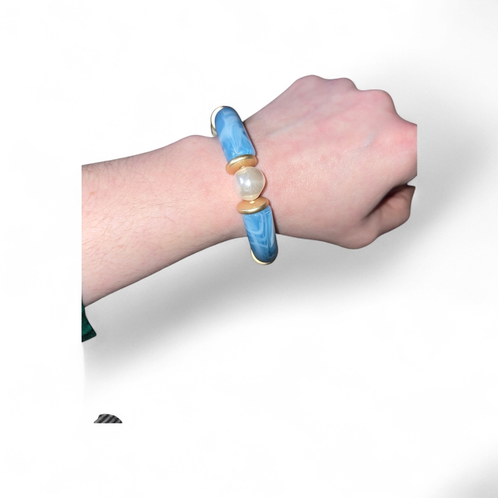 Plunder Blue Enamel Bracelet with Pearl and Gold Accents